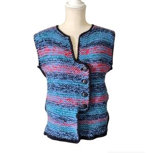 Hand Knit Multicolor Button Vest Sleeveless Sweater‎ Top Boho Cottagecore